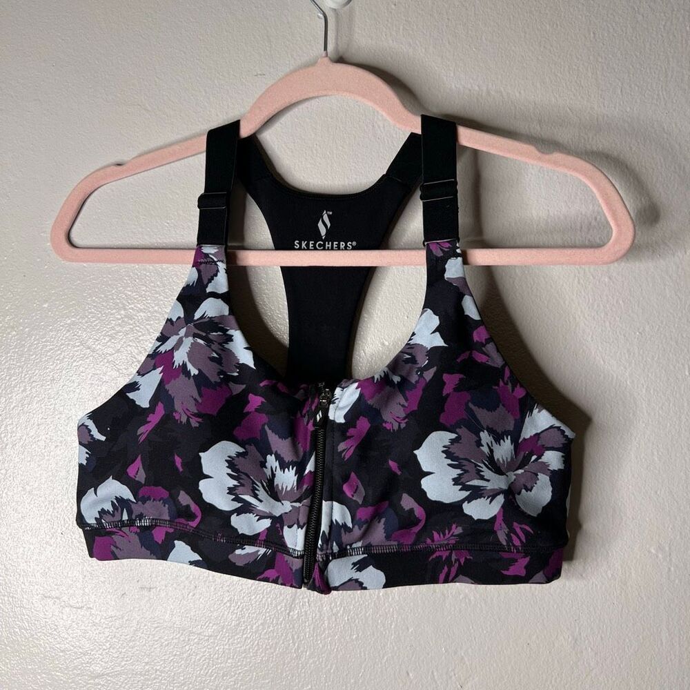 Sketchers sports bra colorful floral active wear front zipper